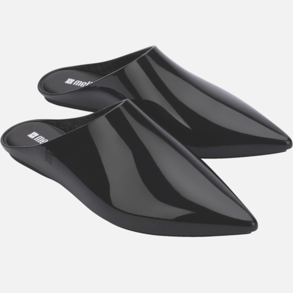 Melissa She II Black Patent Jelly Mules Pointed Toe Minimalist Goth Slides 7.5